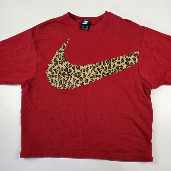 Nike Sweatshirt Womens Red Big Cheetah Swoosh Outdoor Ladies Athleisure Sz Small - Picture 2 of 10